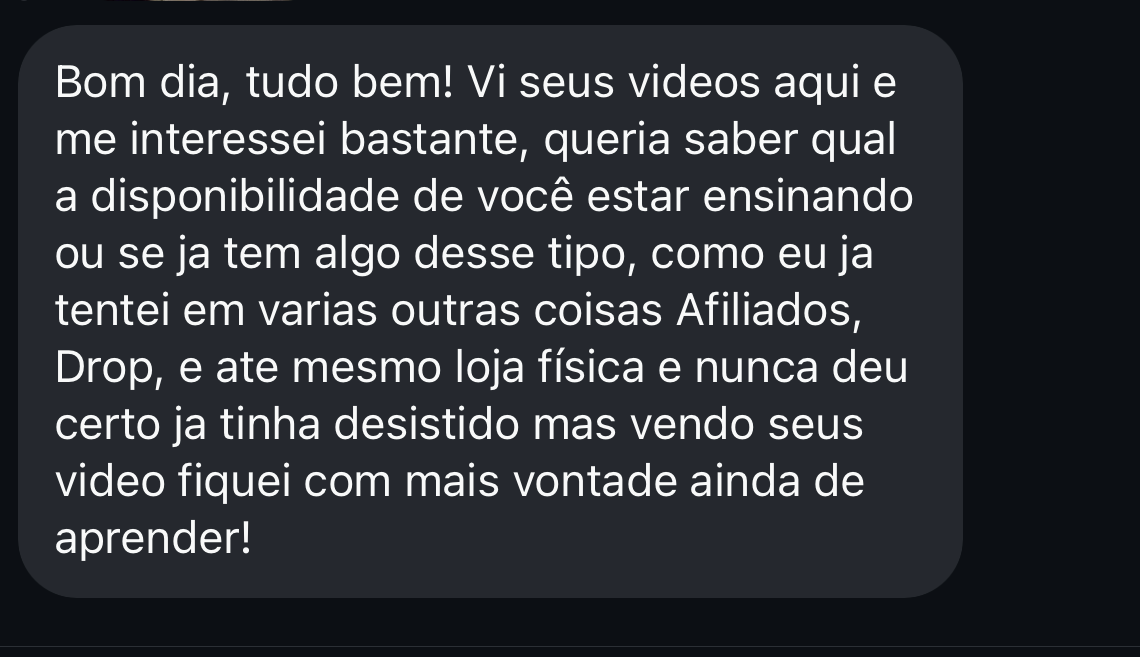 Print de mensagem real pedindo pra aprender